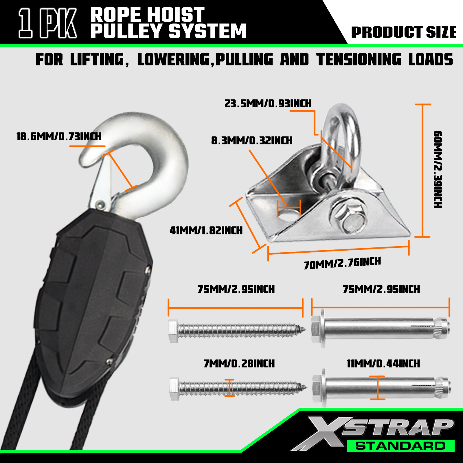 Xstrap AHLT0005 50 fod reb hejse remskive system 1000LB