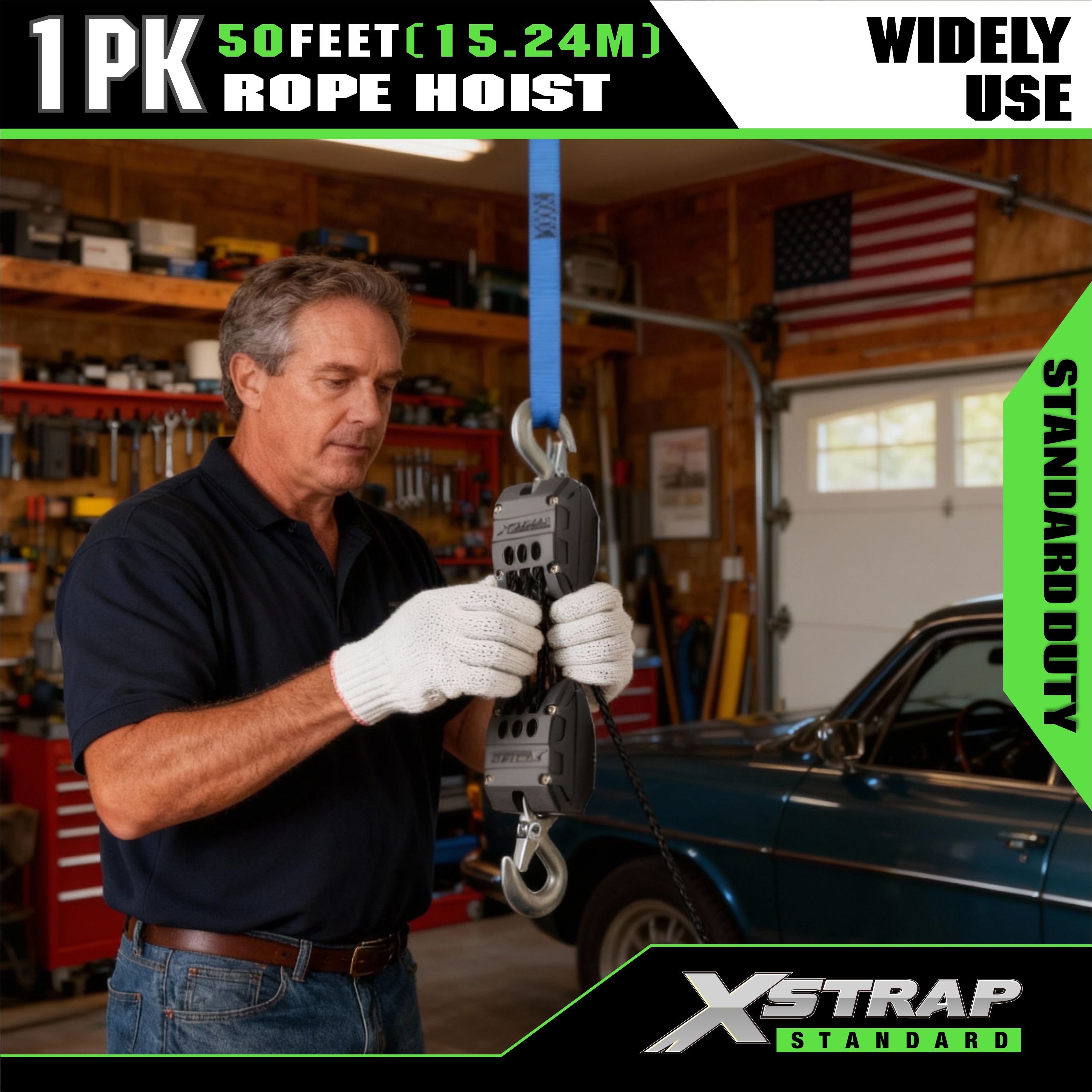 XSTRAP AHLT0003 White Rope Hoist Remskive System 1000LB Kapacitet