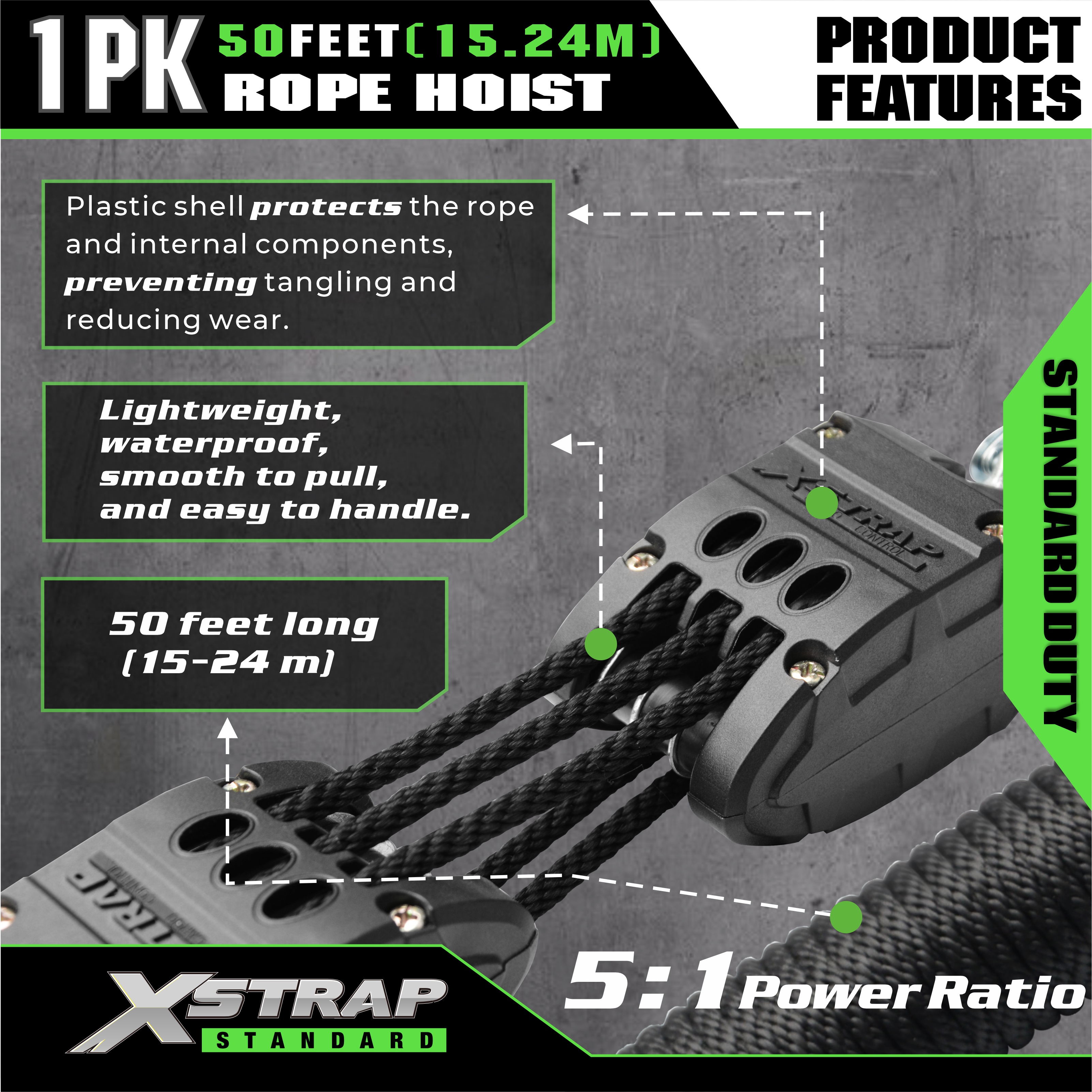 XSTRAP AHLT0003 Sort Rope Hoist Pulley System 1000LB