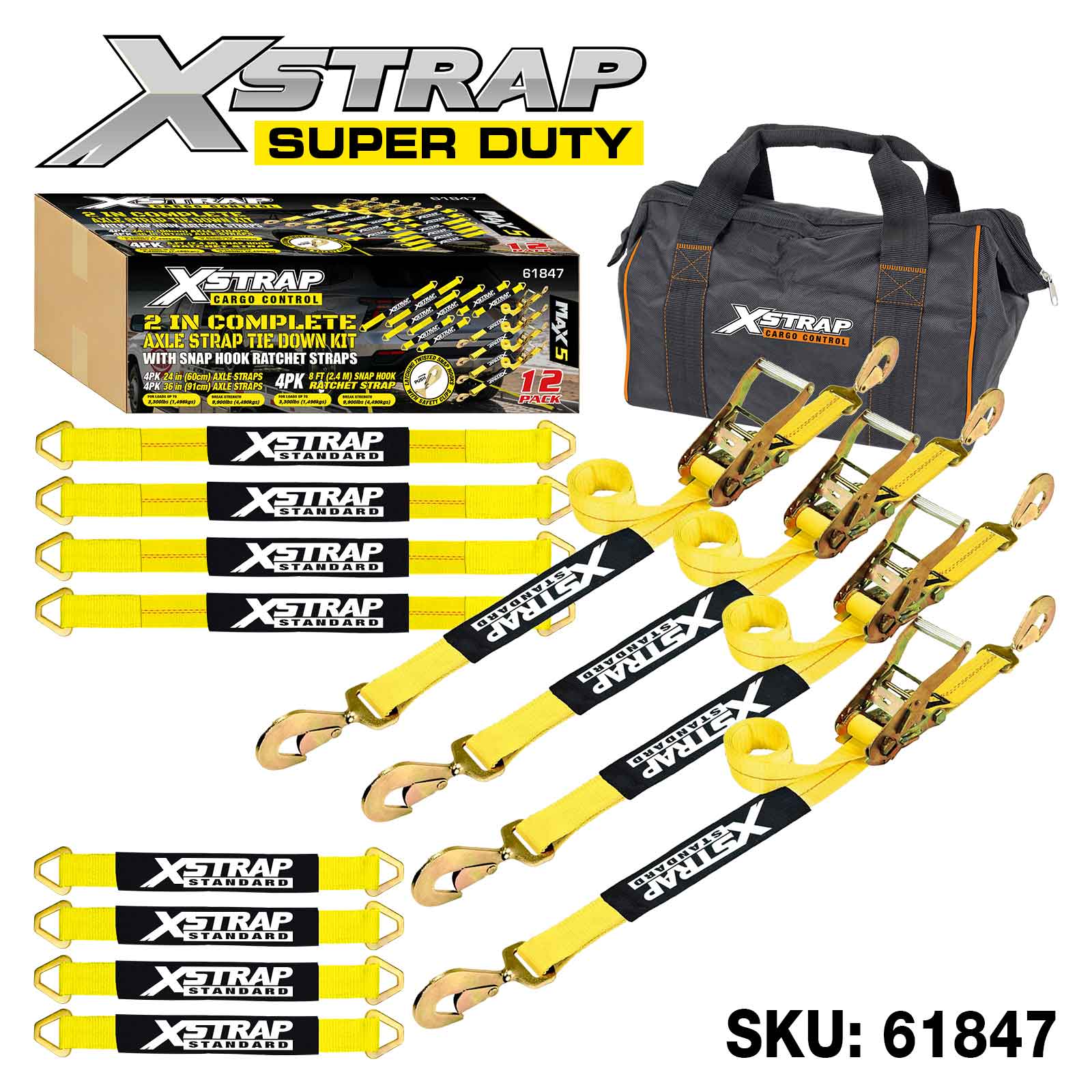 Xstrap 61847 12PK 2 tommer komplet Alex Strap Tie Down Kit 3.300lb SWL